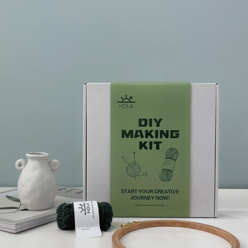 HolaKits Punch Needle Hoop Kit - Complete DIY Making Kit for Creative Crafting HolaKits punch needle hoop kit green packaging box with DIY making supplies for beginners creative crafting journey