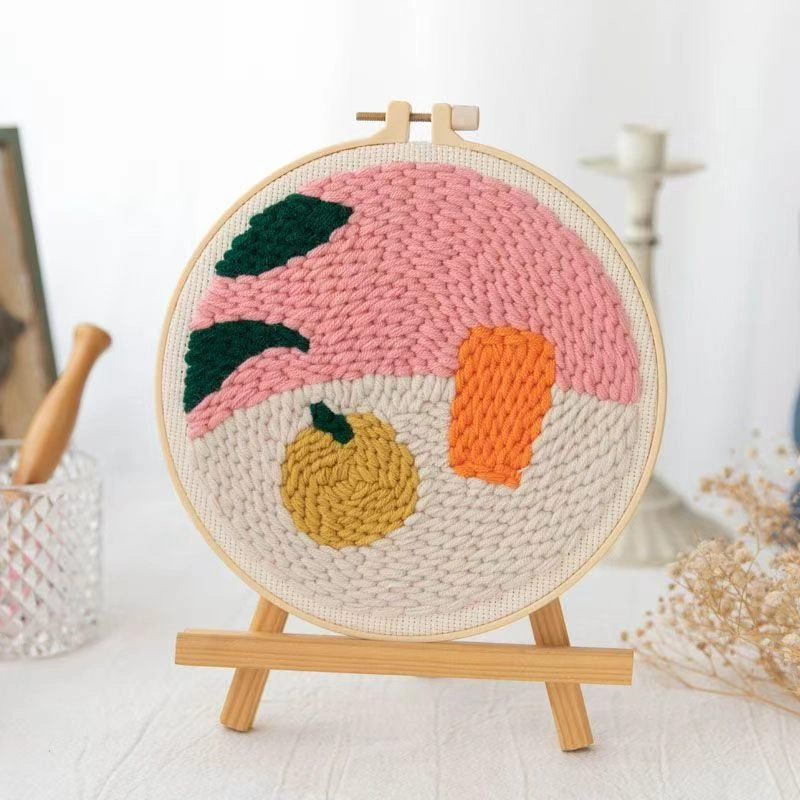 Sweet Orange Punch Needle Embroidery Kit for Beginners Sweet orange punch needle embroidery kit with hoop, yarn, and pre-printed fabric design for beginner crafters