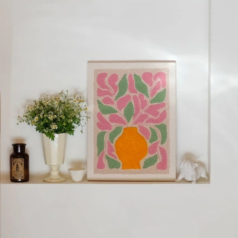 Orange Vase & Blooming Flowers Punch Needle Kit – DIY Yarn Wall Art Project DIY yarn wall art kit featuring an orange vase and flowers — relaxing punch needle project for cozy handmade home decor.