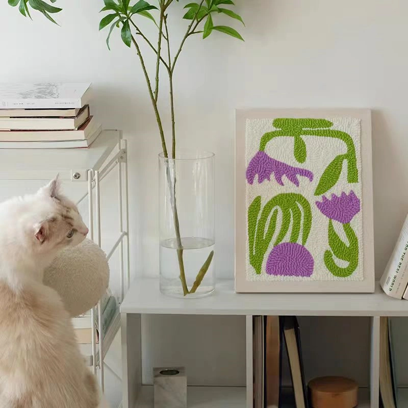 Handcrafted Wall Decor – Purple Flowers Design Handcrafted punch needle wall art in purple flowers design as home decor