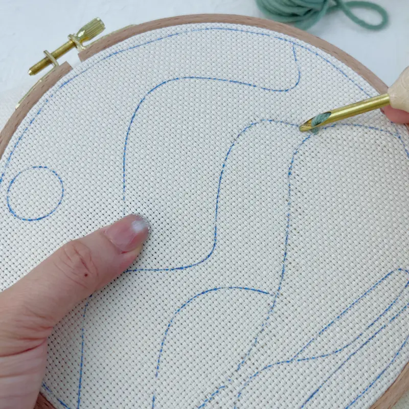 Leaving even spacing between stitches while punching.