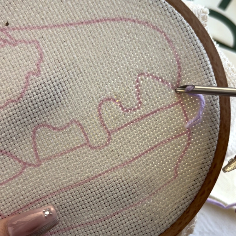 Punching several stitches in a row using the front starting method.